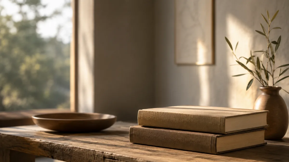 Calm minimalist interior with natural light and a few simple objects