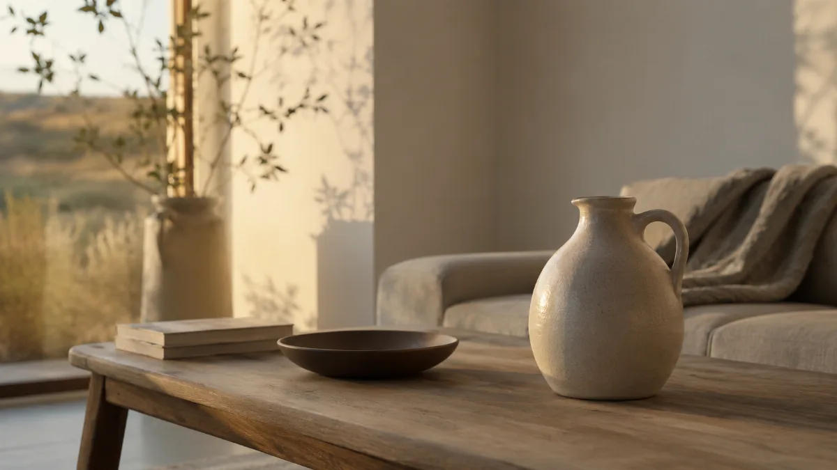 Calm minimalist interior with natural light and a few simple objects