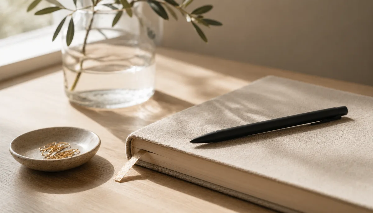 Calm minimalist interior with natural light and a few simple objects