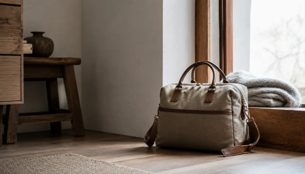 Single carry-on case beside a sunlit window before a trip