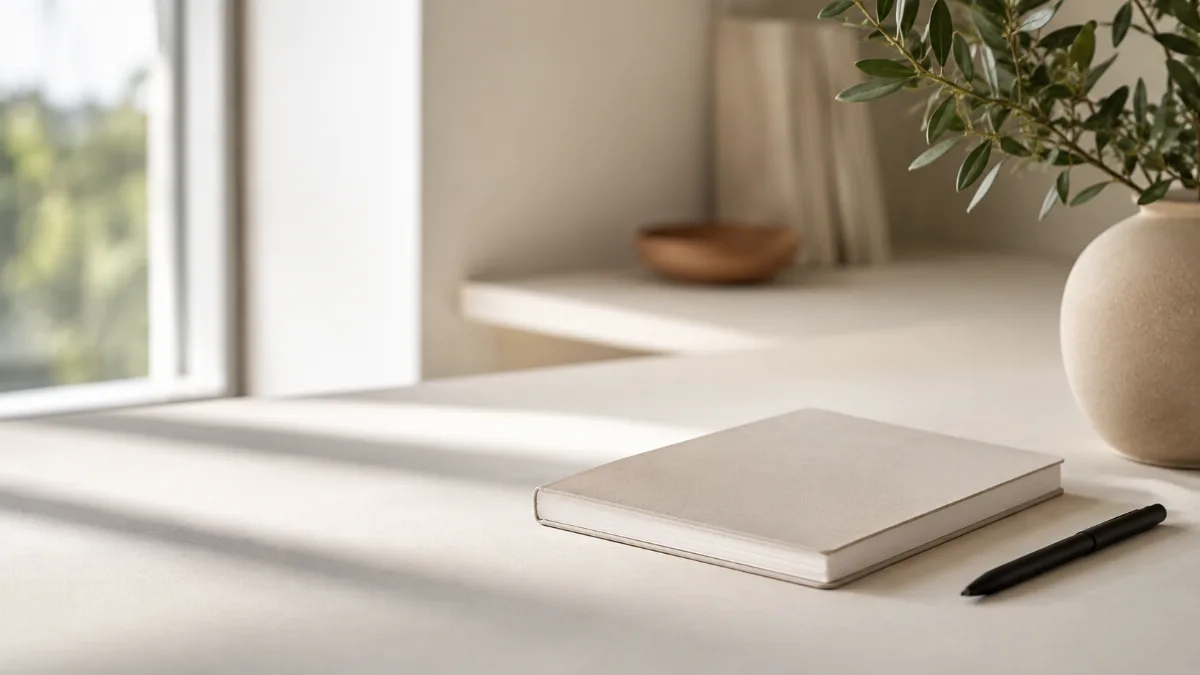 Serene styled vignette with neutral tones and soft daylight