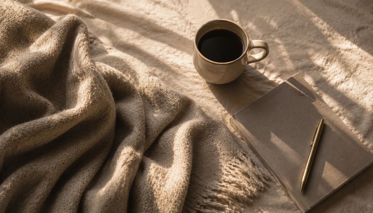Calm evening corner with a blanket and low light