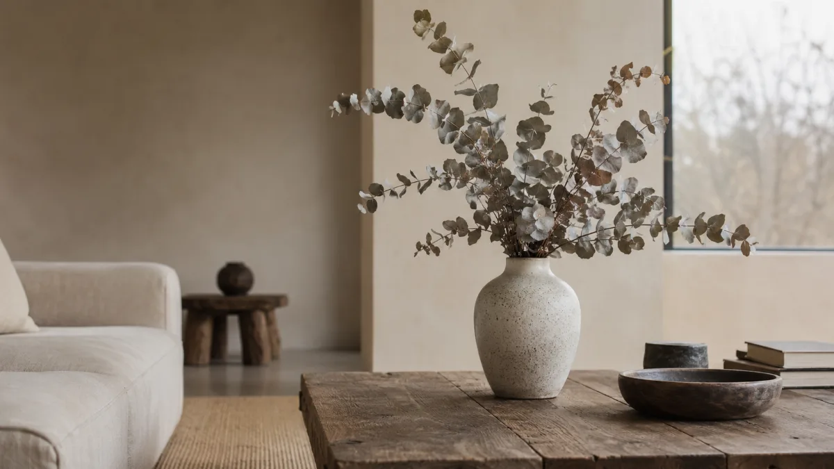Serene styled vignette with neutral tones and soft daylight