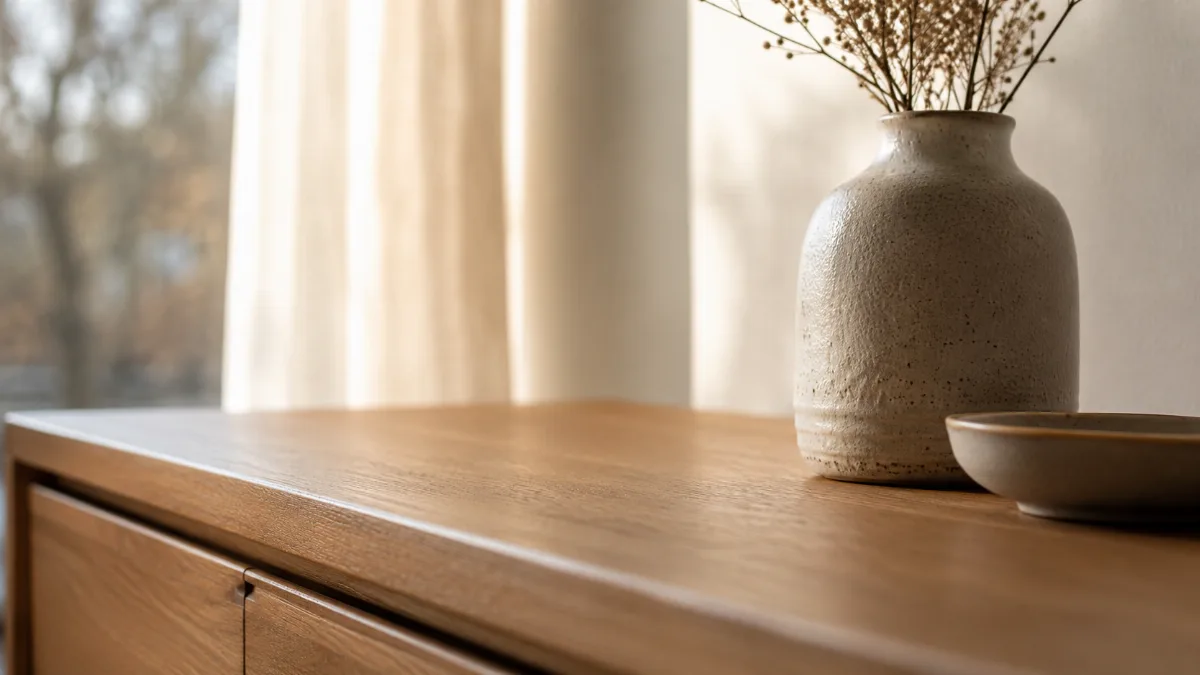 Calm minimalist interior with natural light and a few simple objects