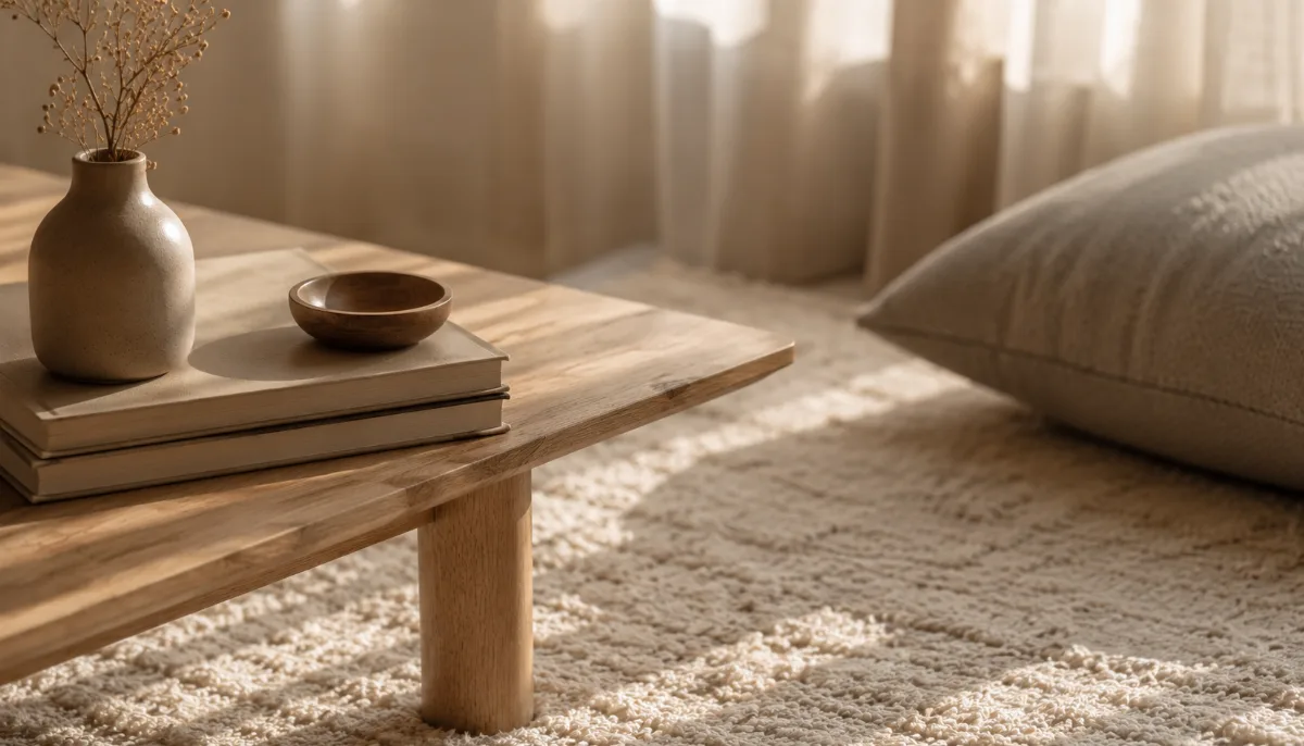 Serene styled vignette with neutral tones and soft daylight