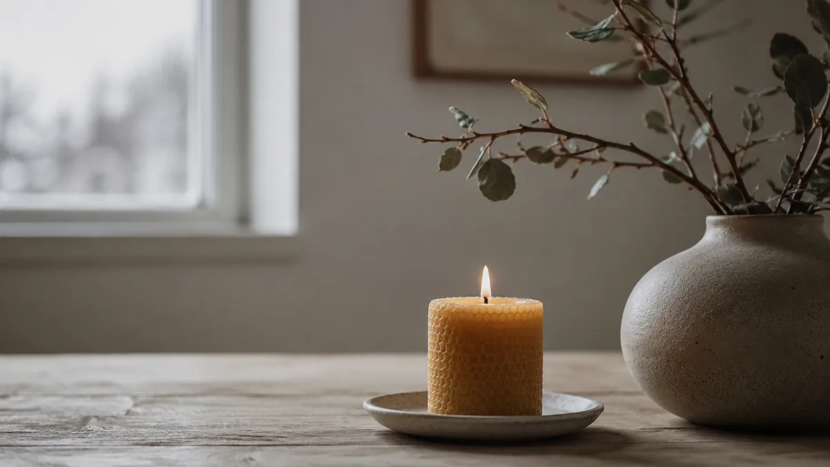 Calm minimalist interior with natural light and a few simple objects