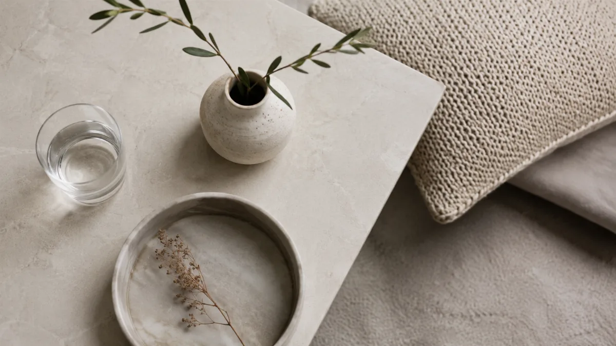 Calm minimalist interior with natural light and a few simple objects
