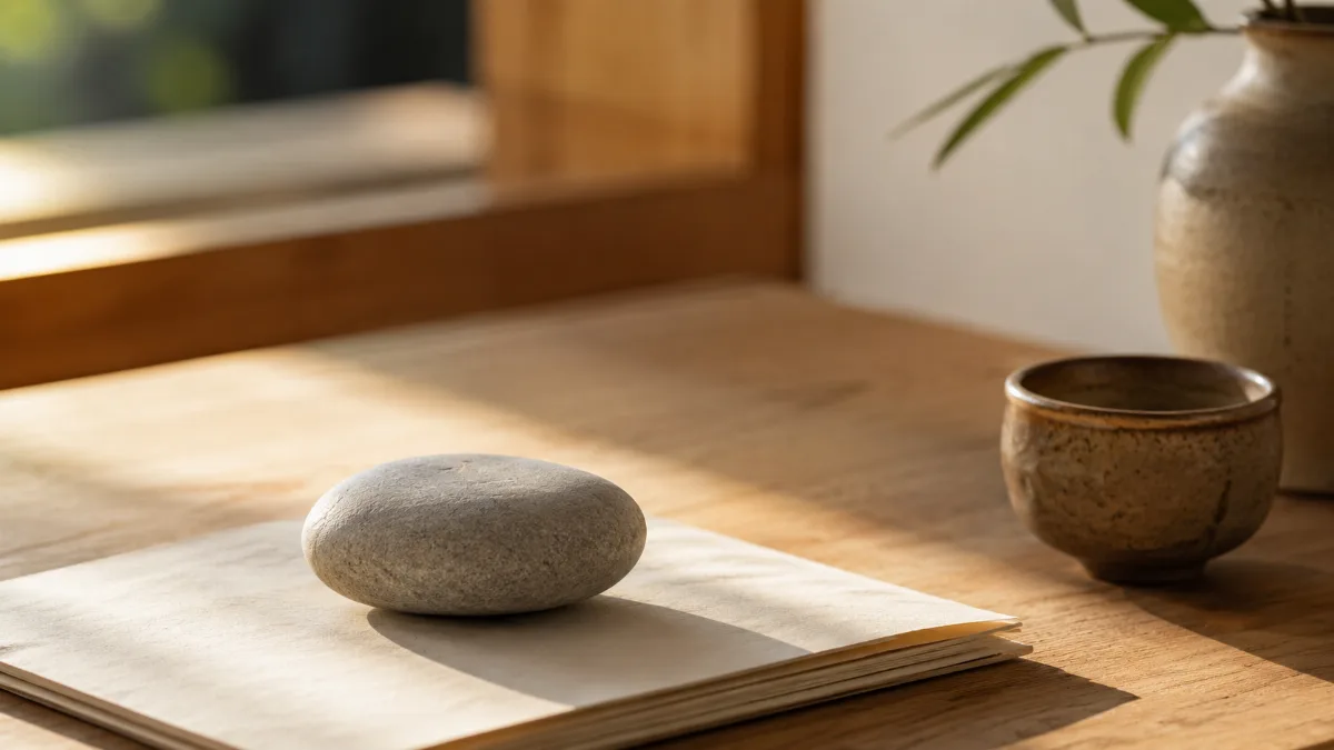 Calm minimalist interior with natural light and a few simple objects