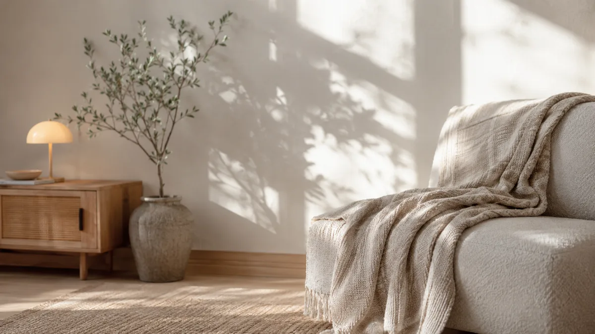 Calm evening corner with a blanket and low light