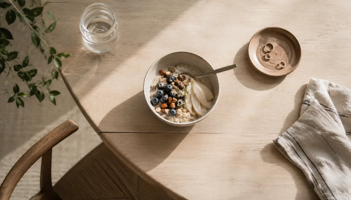 Minimalist table set with a single wholesome bowl