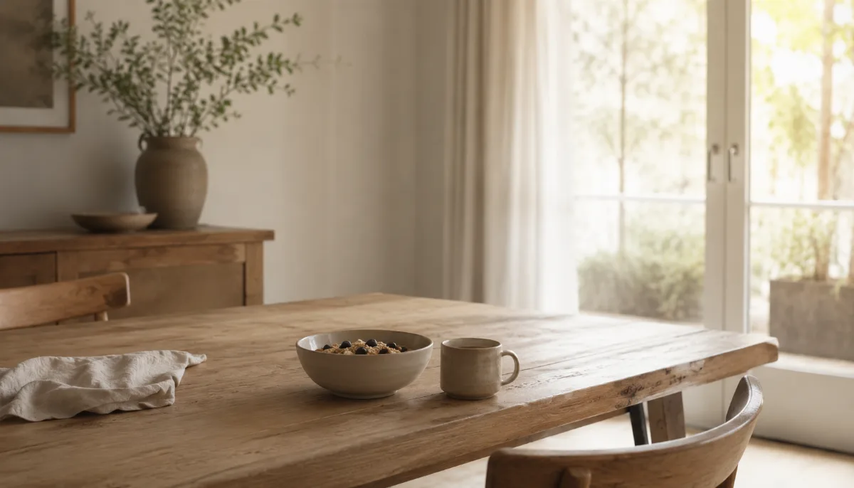 Minimalist table set with a single wholesome bowl