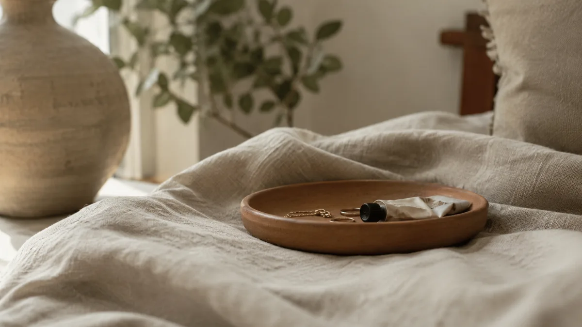 Calm evening corner with a blanket and low light