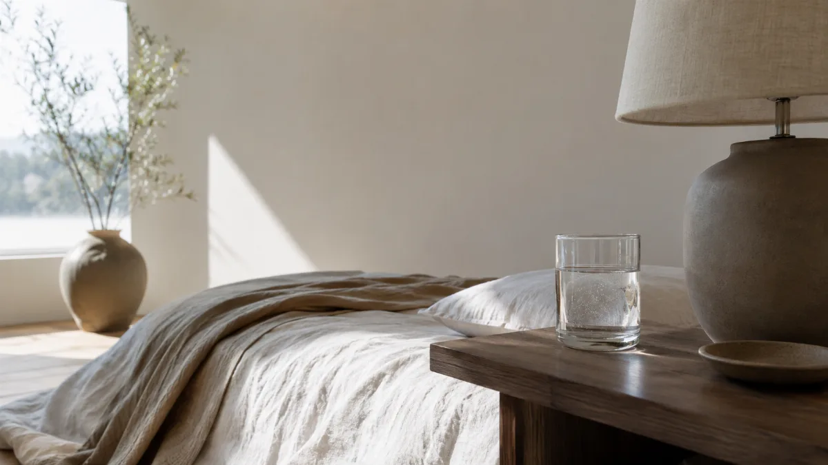 Calm minimalist interior with natural light and a few simple objects
