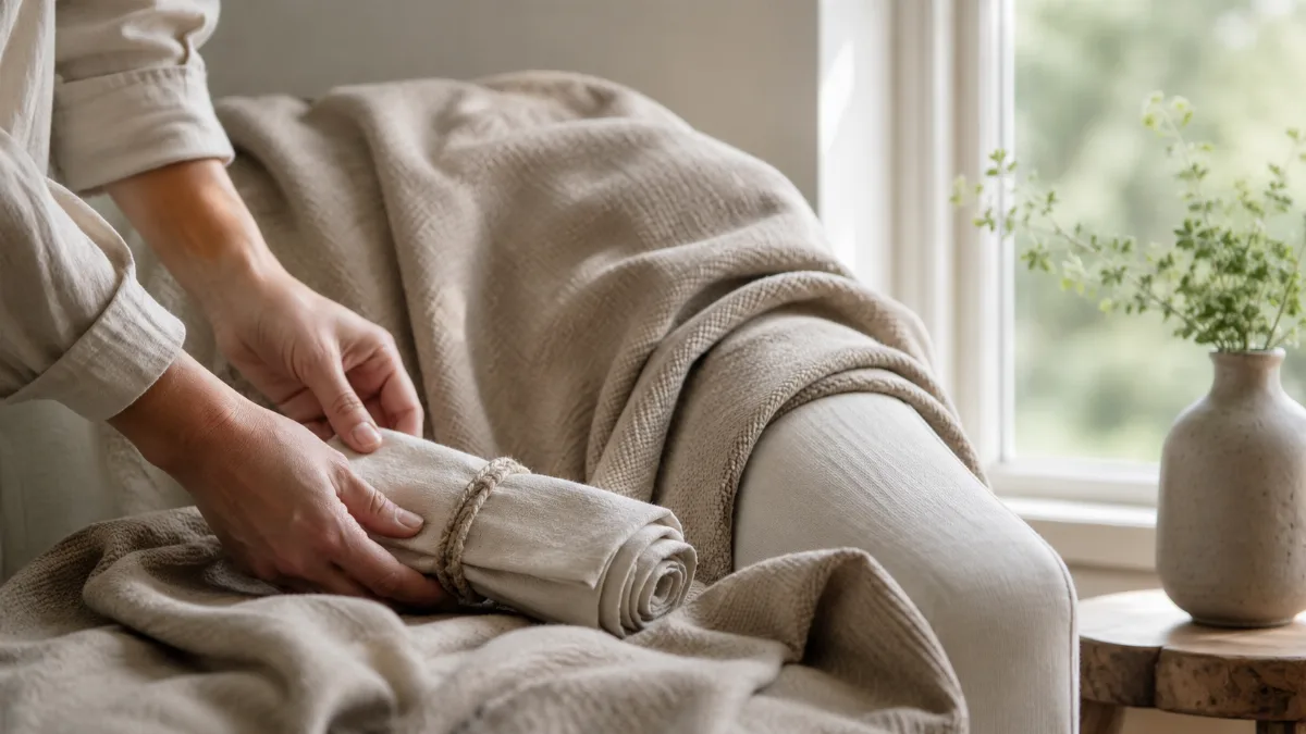 Calm evening corner with a blanket and low light