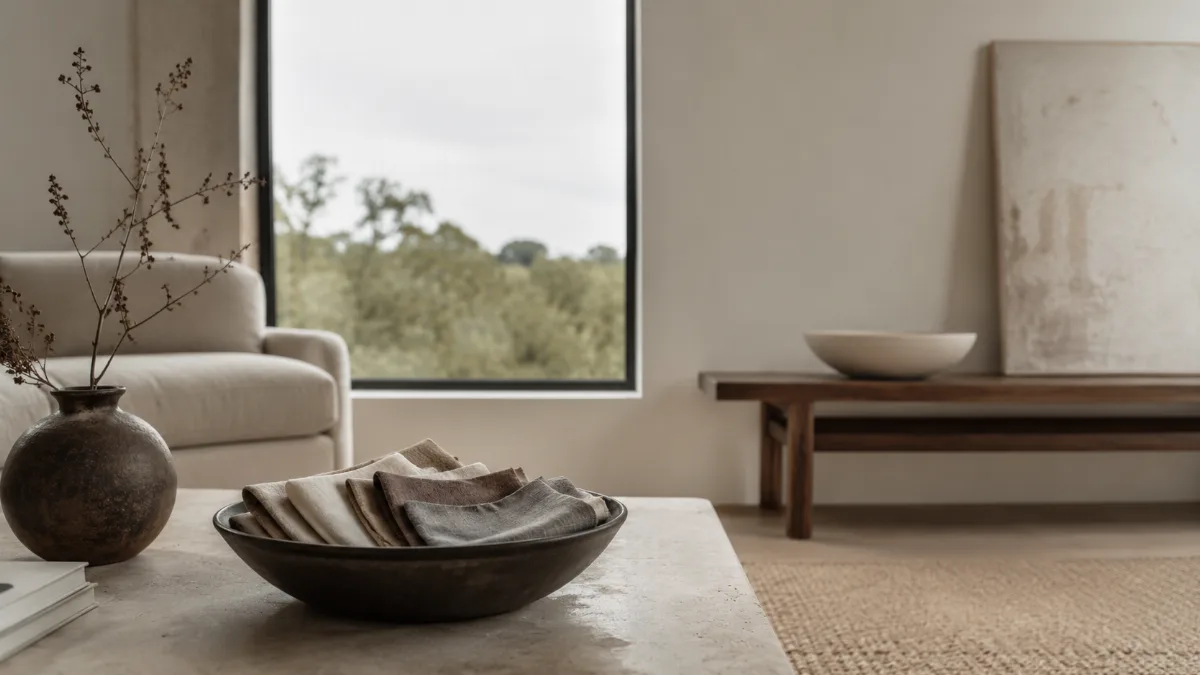 Calm minimalist interior with natural light and a few simple objects