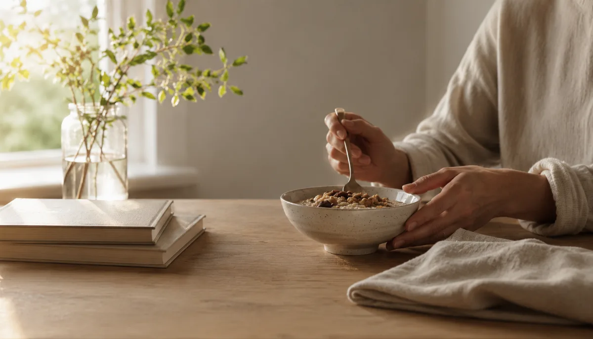 Minimalist table set with a single wholesome bowl