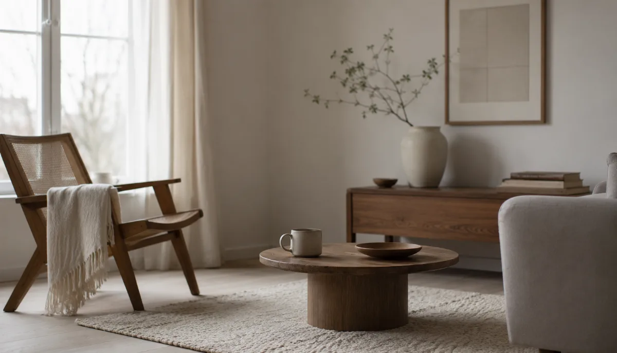 Calm minimalist interior with natural light and a few simple objects