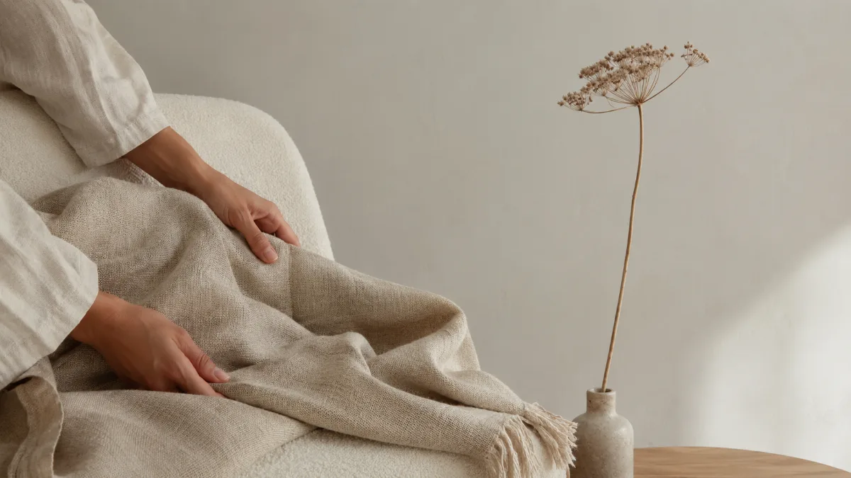 Calm evening corner with a blanket and low light