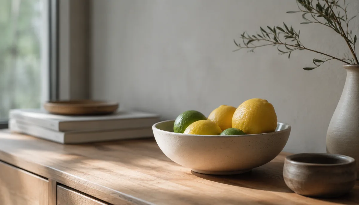 Calm minimalist interior with natural light and a few simple objects