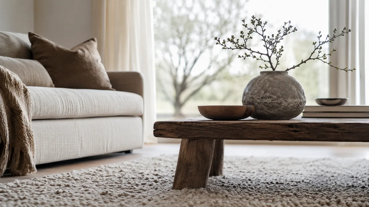 Serene styled vignette with neutral tones and soft daylight