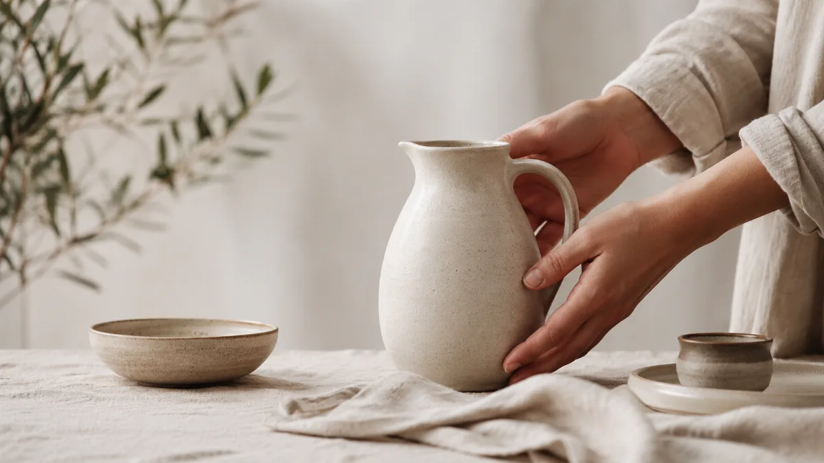 Serene styled vignette with neutral tones and soft daylight