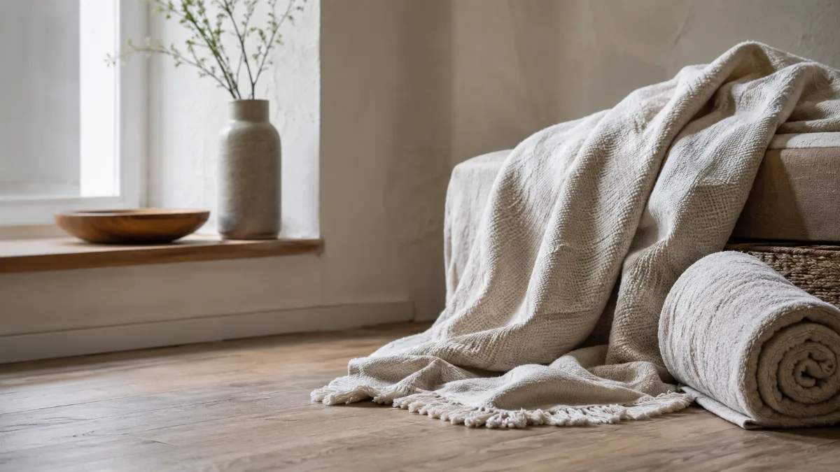 Calm evening corner with a blanket and low light