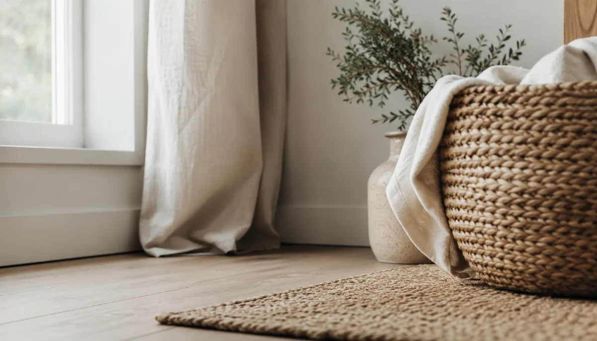 Serene styled vignette with neutral tones and soft daylight