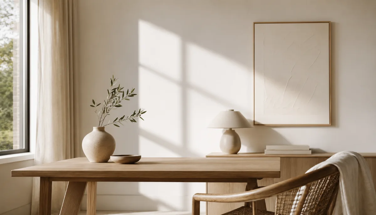 Calm minimalist interior with natural light and a few simple objects