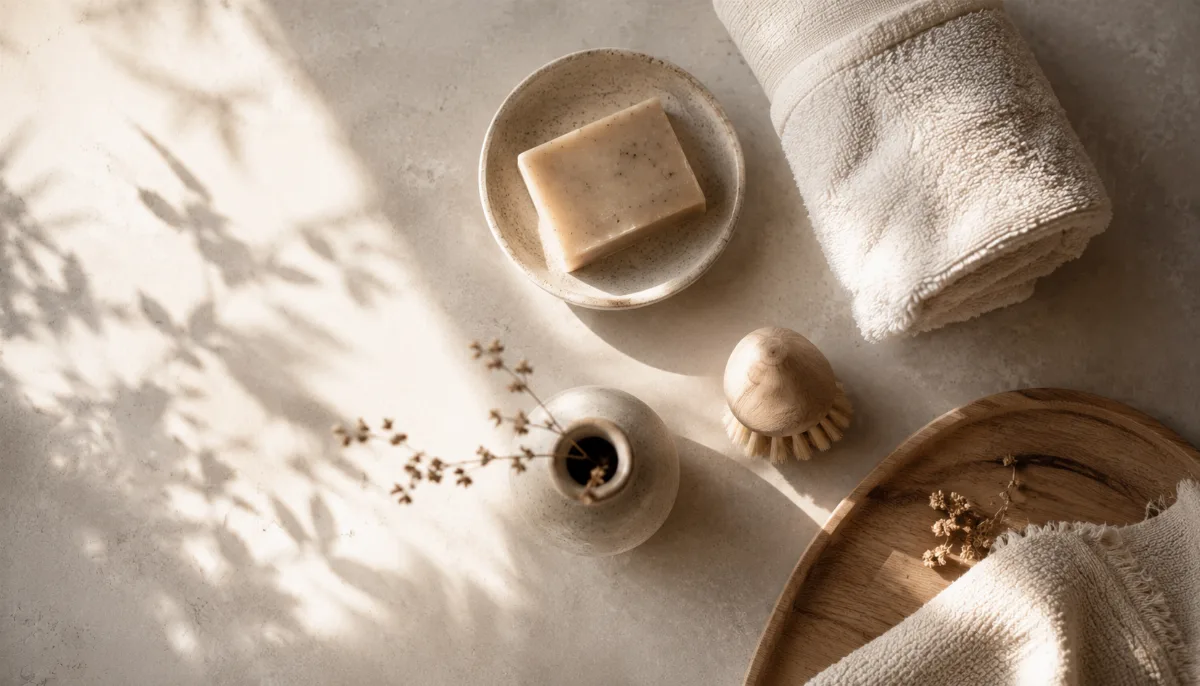 Calm minimalist interior with natural light and a few simple objects