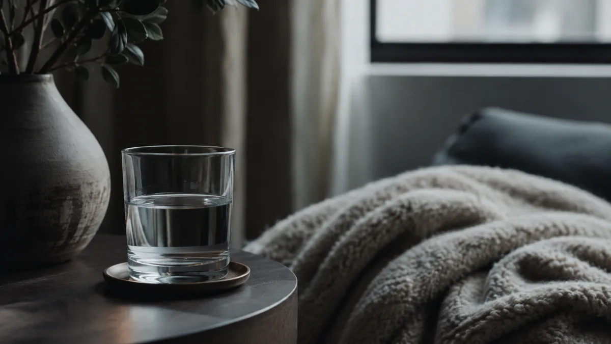 Calm evening corner with a blanket and low light