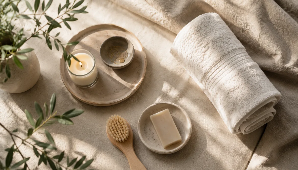 Serene styled vignette with neutral tones and soft daylight