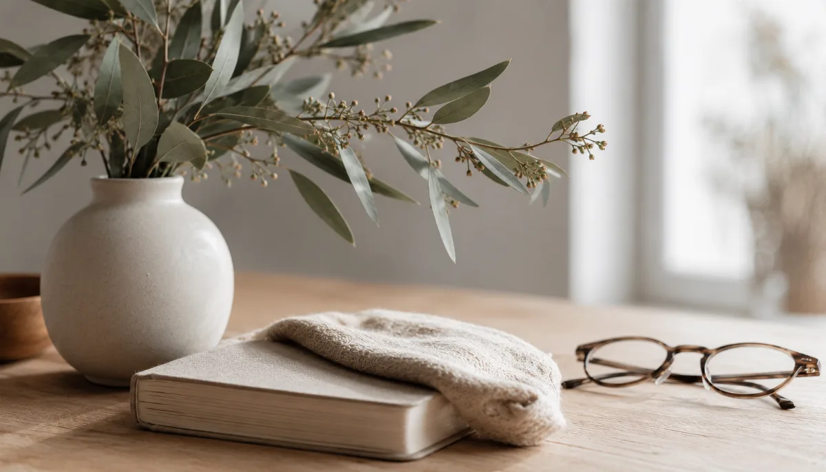 Calm minimalist interior with natural light and a few simple objects