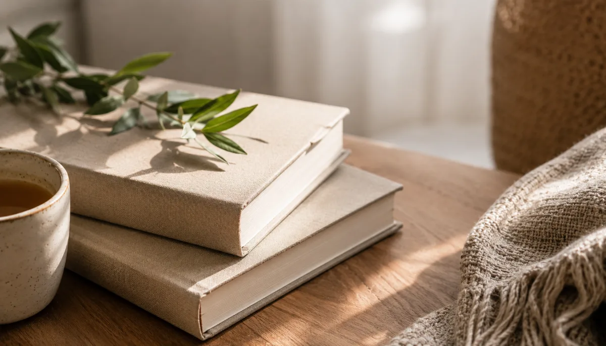 Serene styled vignette with neutral tones and soft daylight