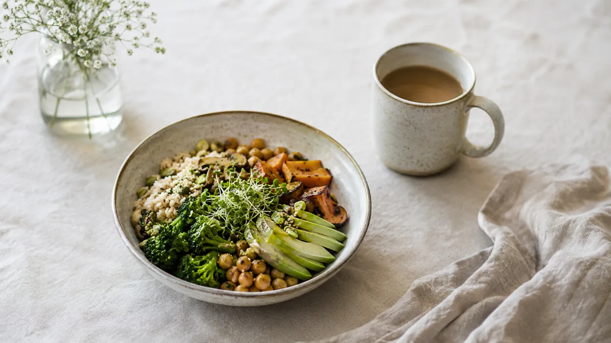 Minimalist table set with a single wholesome bowl