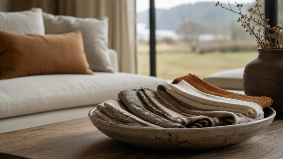 Calm, uncluttered living space with simple low furniture