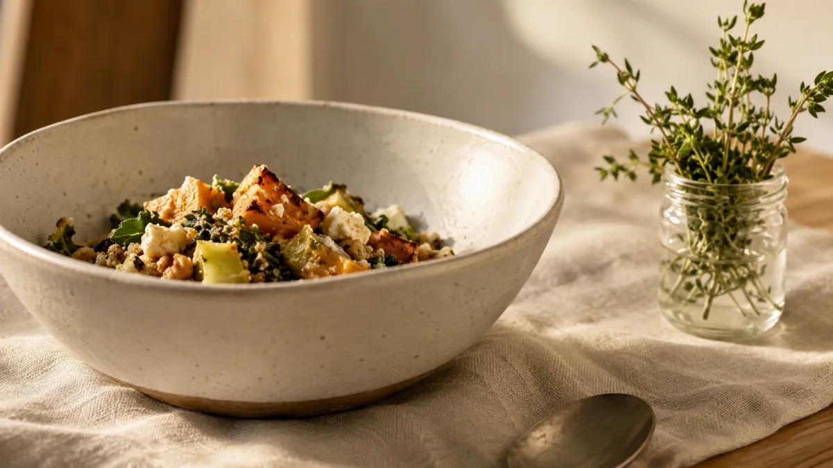 Minimalist table set with a single wholesome bowl