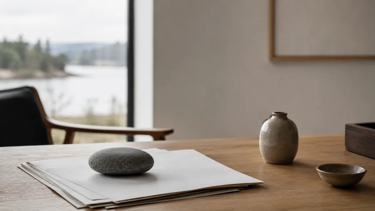 Calm minimalist interior with natural light and a few simple objects