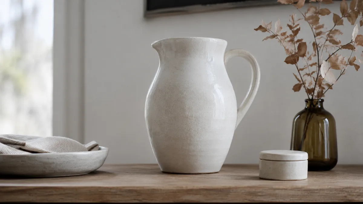 Serene styled vignette with neutral tones and soft daylight
