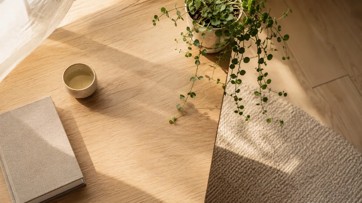 Calm minimalist interior with natural light and a few simple objects