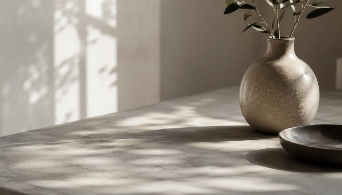 Calm minimalist interior with natural light and a few simple objects
