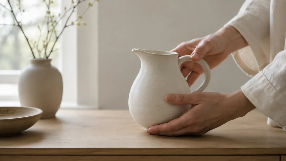 Calm minimalist interior with natural light and a few simple objects