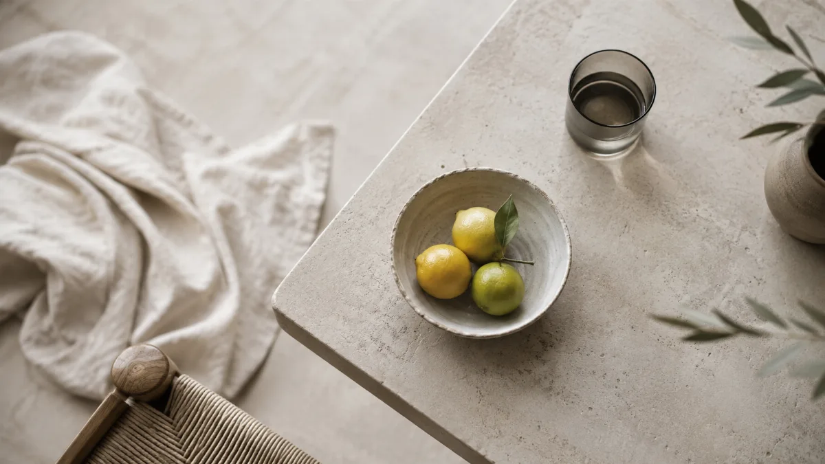 Calm minimalist interior with natural light and a few simple objects