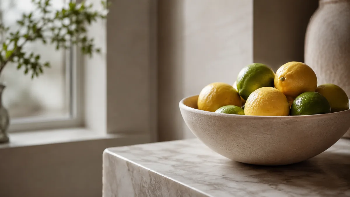 Calm minimalist interior with natural light and a few simple objects