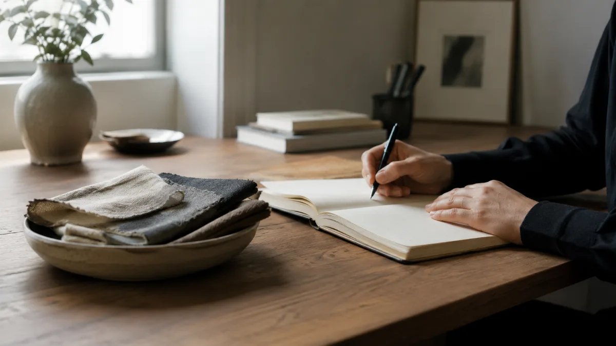 Uncluttered writing desk bathed in soft daylight