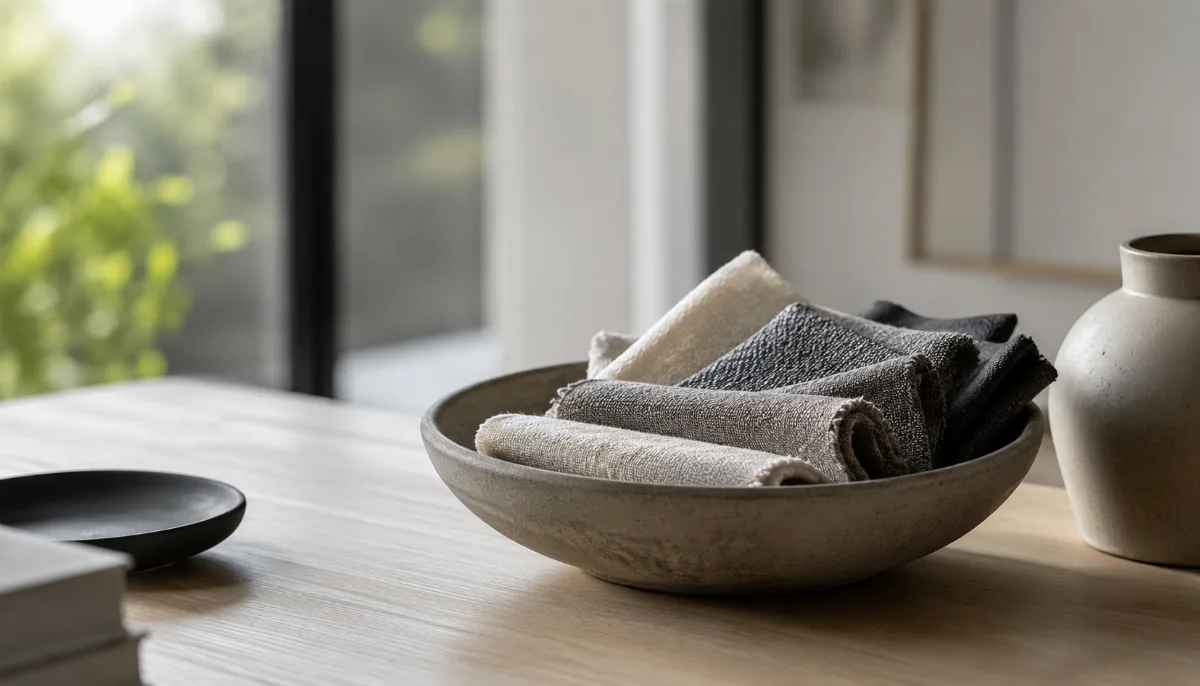 Calm minimalist interior with natural light and a few simple objects