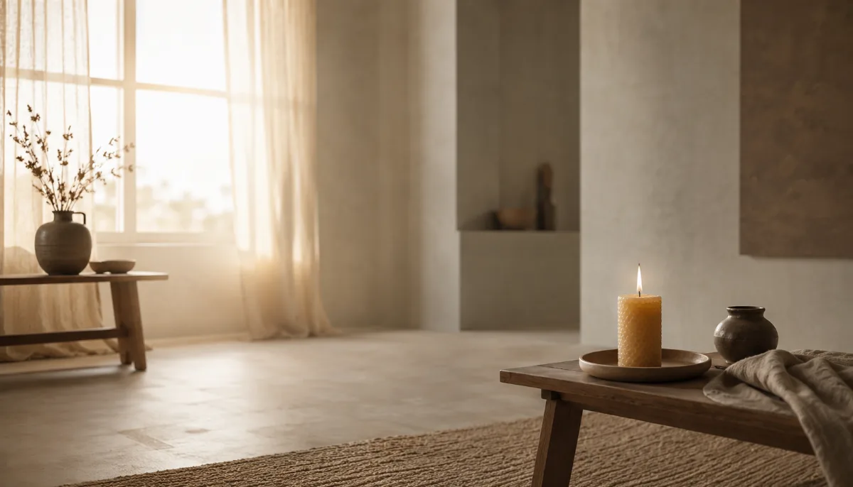 Calm minimalist interior with natural light and a few simple objects