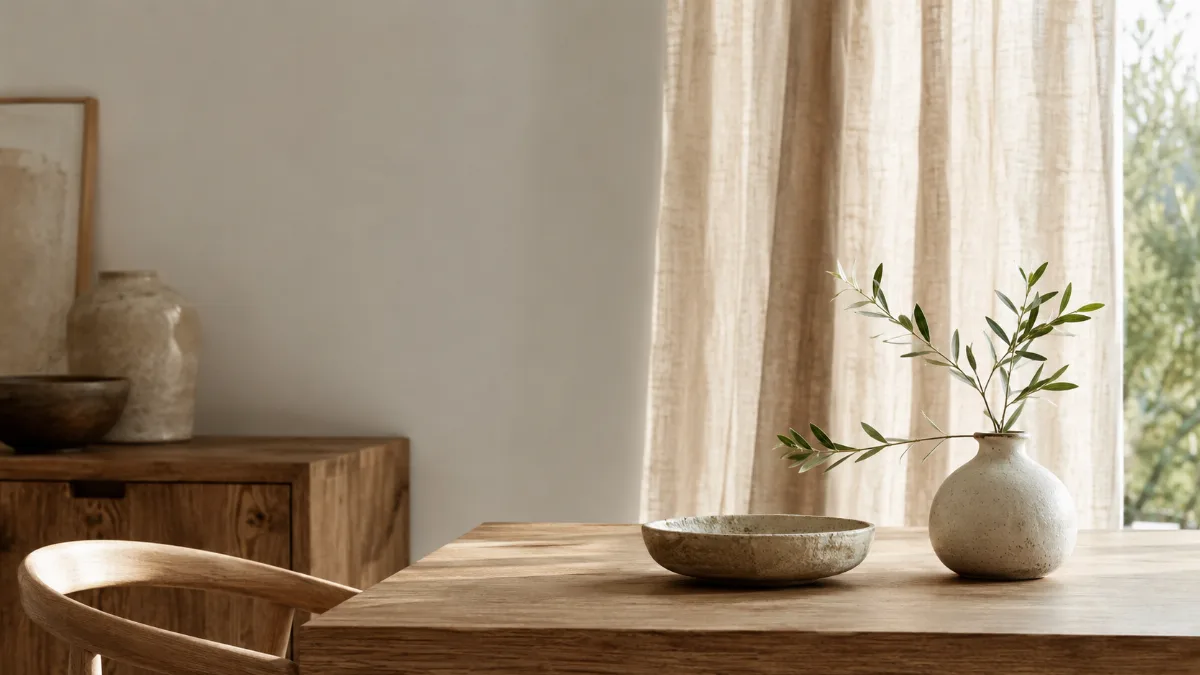 Serene minimalist interior with natural light and simple objects