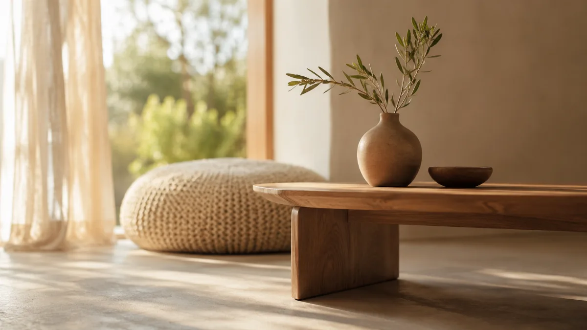 Calm minimalist interior with natural light and a few simple objects