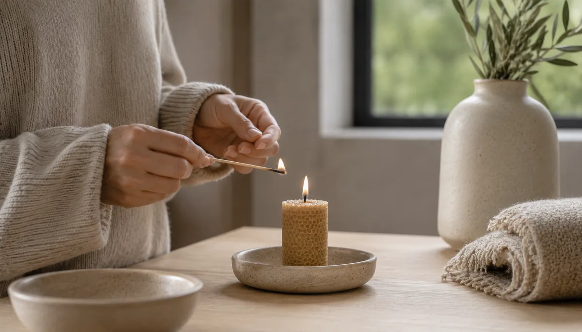 Serene styled vignette with neutral tones and soft daylight