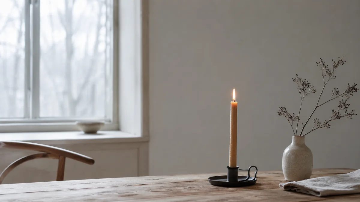Calm minimalist interior with natural light and a few simple objects